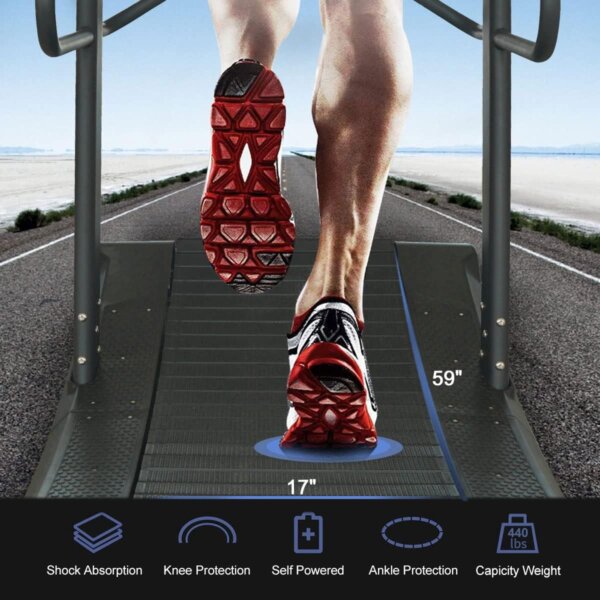 The Best Treadmills for Running and Walking. the legs of a user spring on the Wolfmate curved treadmill