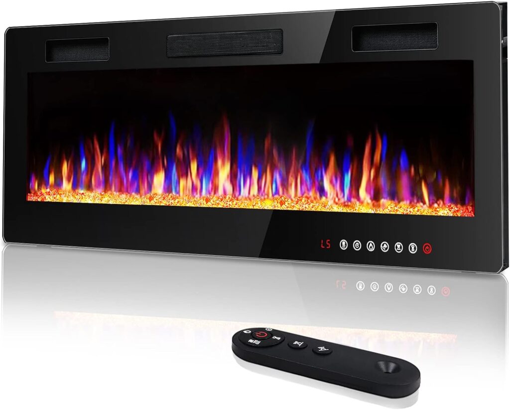 Vitesse 50 inch Ultra-Thin Electric Fireplace in-Wall Recessed and Wall Mounted Fireplace Heater,Linear Fireplace with Multicolor Flame,Timer,Low Noise,750/1500W,Touch Screen & Remote Control(50’’)